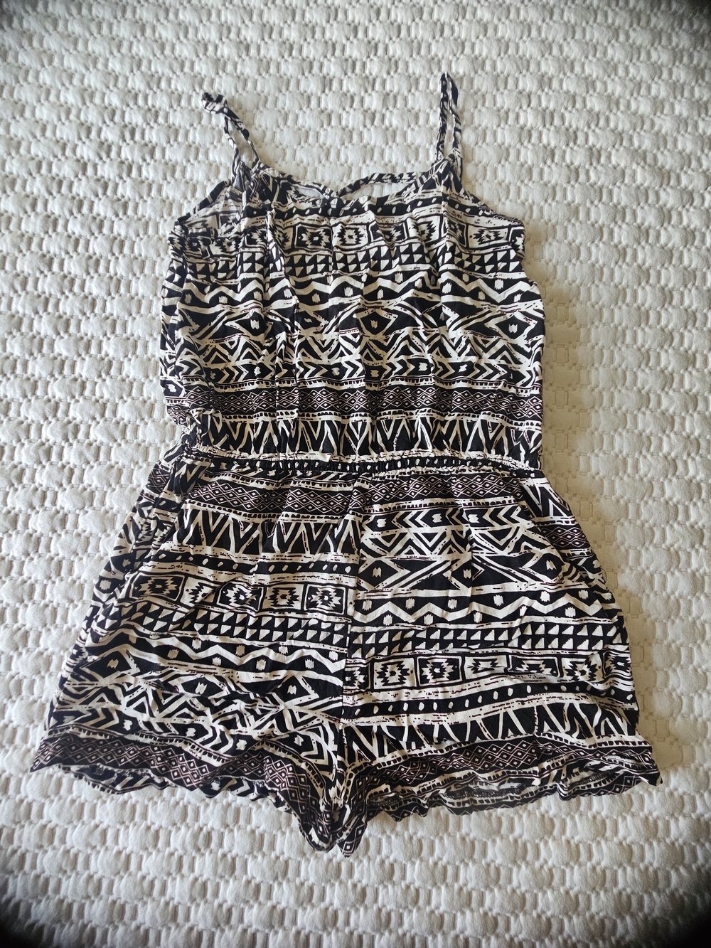 Black & Cream Tribal Print Romper - Women's Sleeveless Jumpsuit